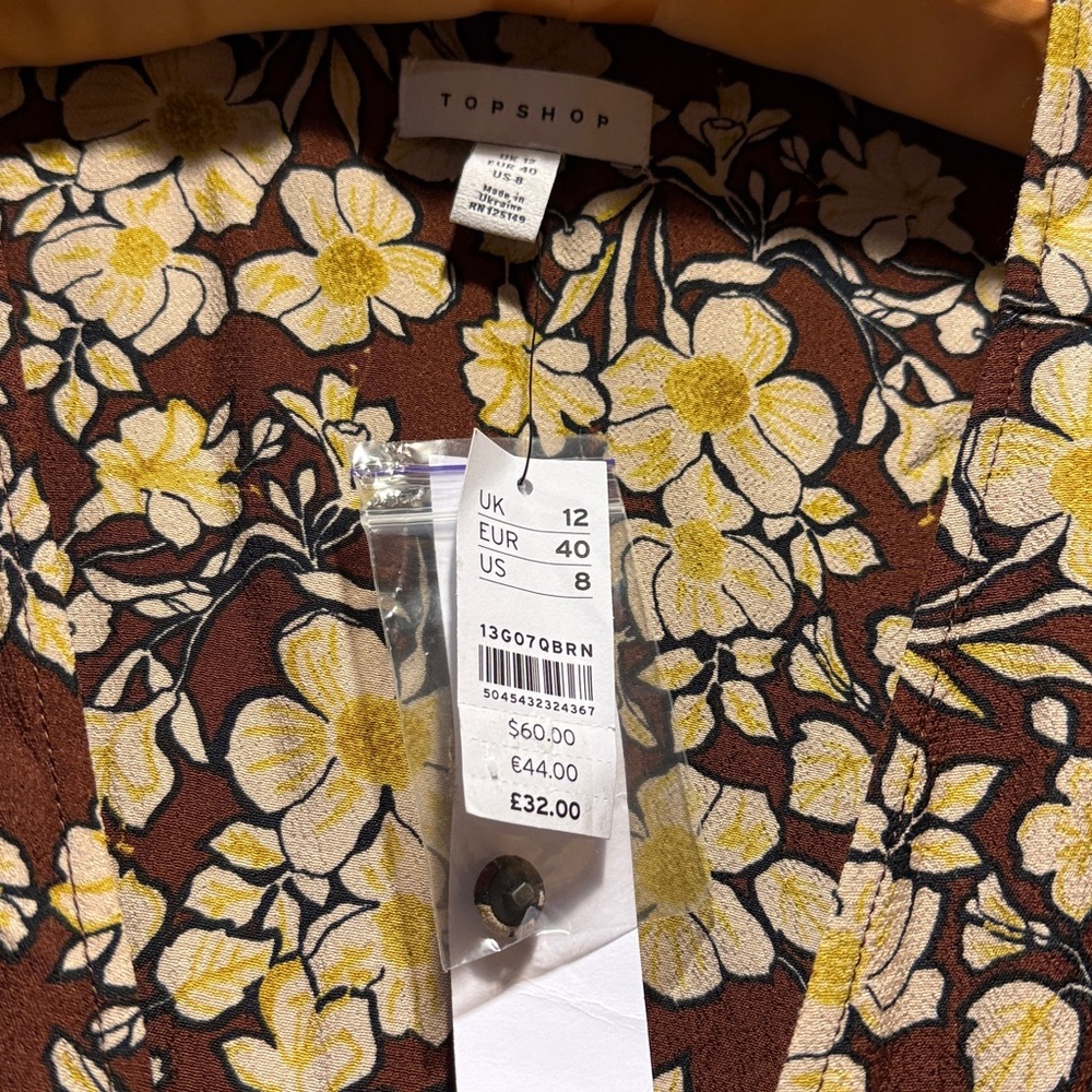 Topshop Floral Brown and Yellow Wrap Blouse - Picture 4 of 6